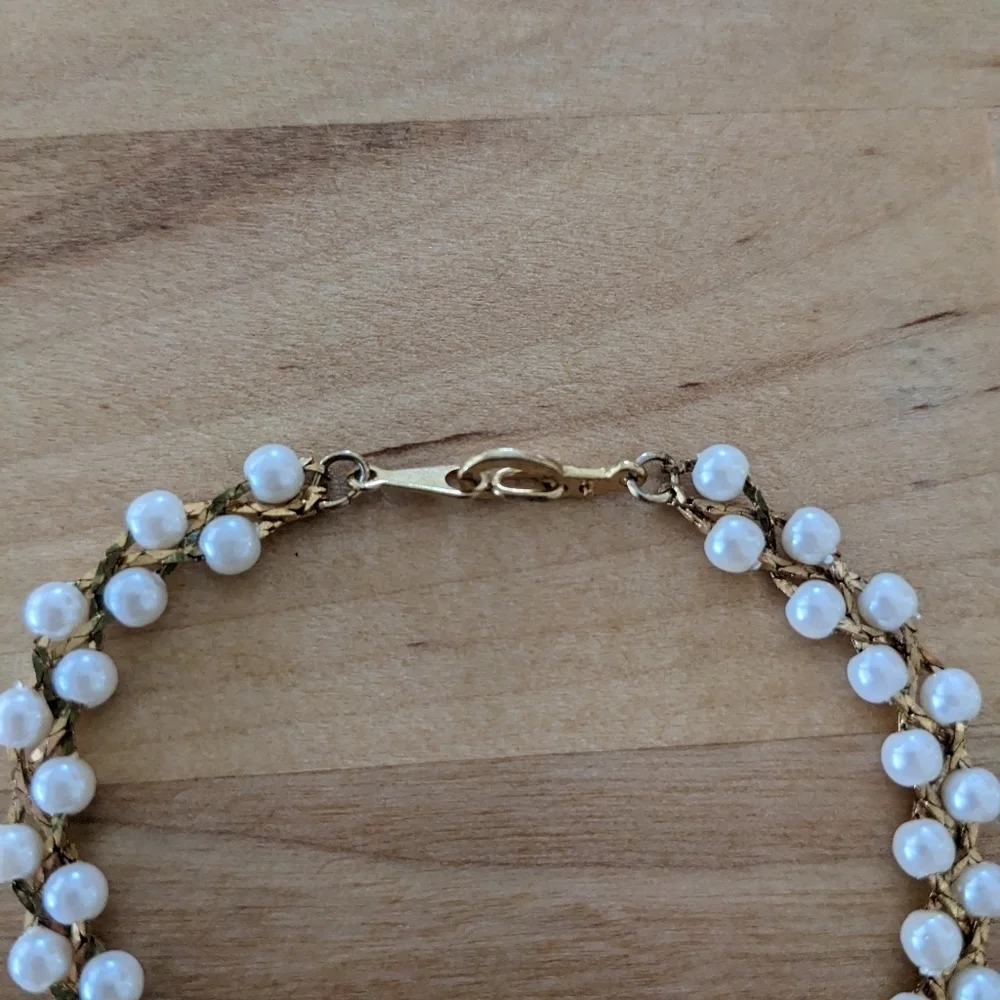 Vintage woven gold tone and pearl bracelet